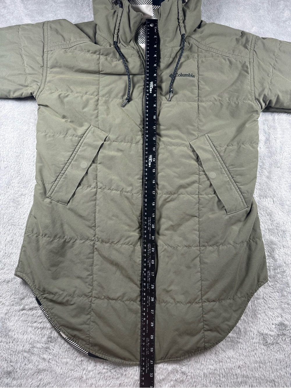 Columbia XS Olive Insulated Hooded Parka Plaid Lined Jacket - Picture 11 of 11